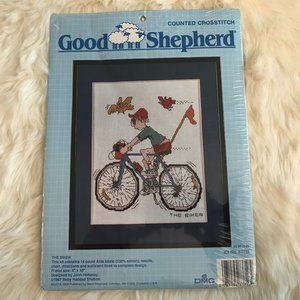 New vintage Good Shepherd counted cross stitch kit The Biker #83718